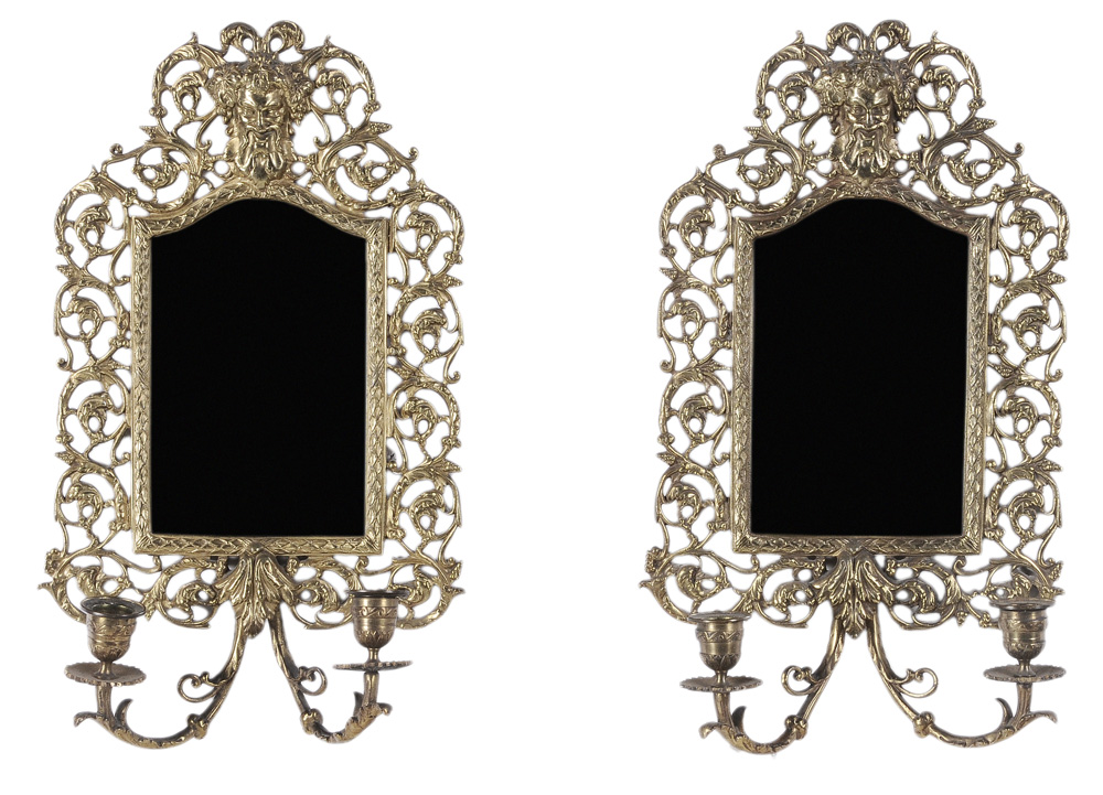 Appraisal: Pair Cast Brass Mirrored Two-Light Sconc