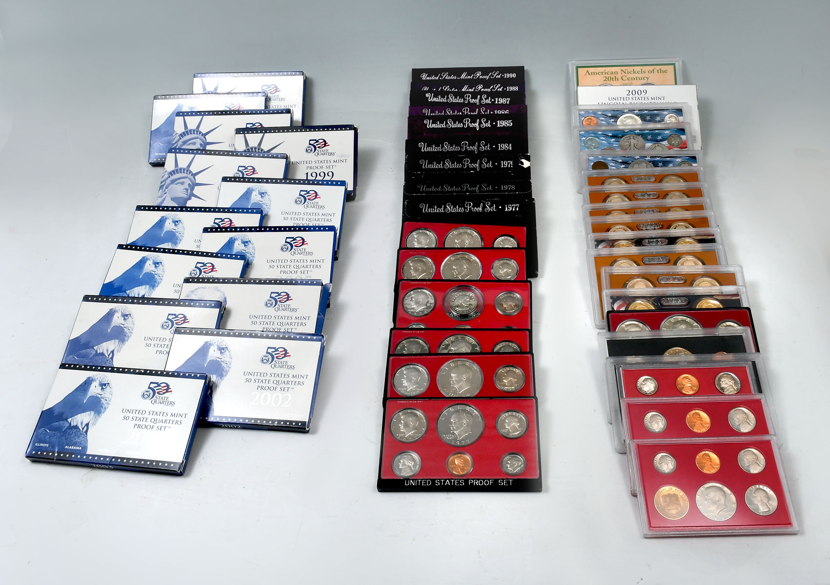 Appraisal: PC BOXED MINT PROOF COIN SETS Comprising - - -