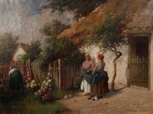 Appraisal: Hungarian School early th Century Women conversing in a garden