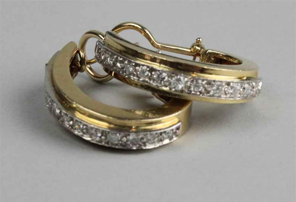 Appraisal: PAIR OF LADY'S K YELLOW GOLD AND DIAMOND HOOP EARRINGS