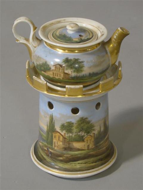 Appraisal: CONTINENTAL PORCELAIN VEILLEUSE Mid th century painted with continuous Italianate