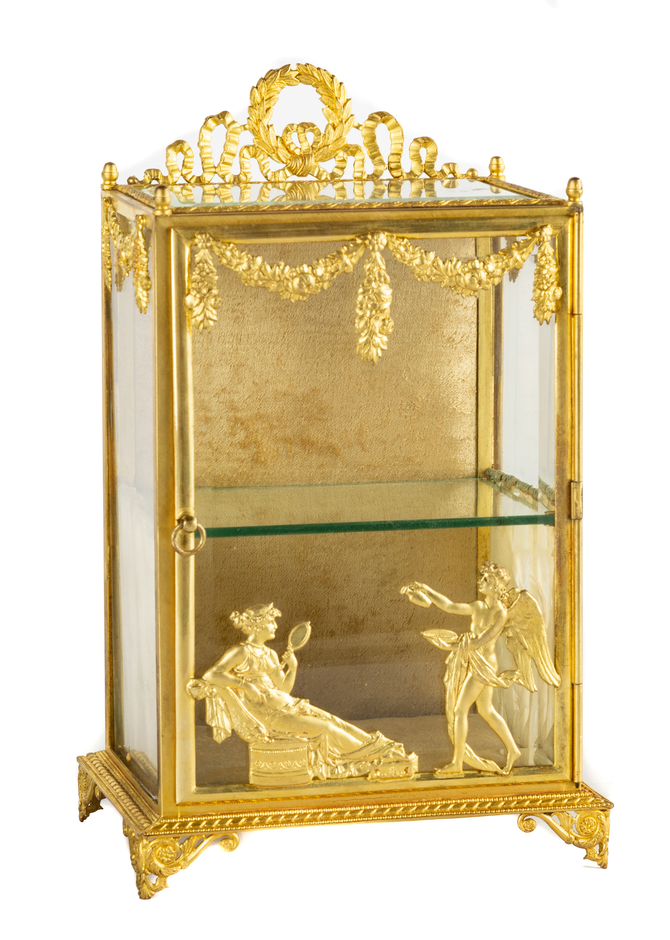 Appraisal: FRENCH GILT BRASS JEWELRY CABINET th century Beveled glass