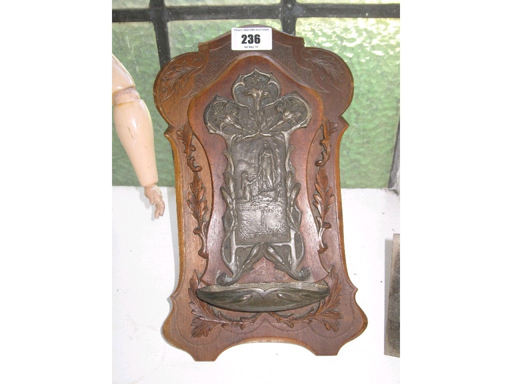 Appraisal: Lot comprising white metal icon and a holy water font