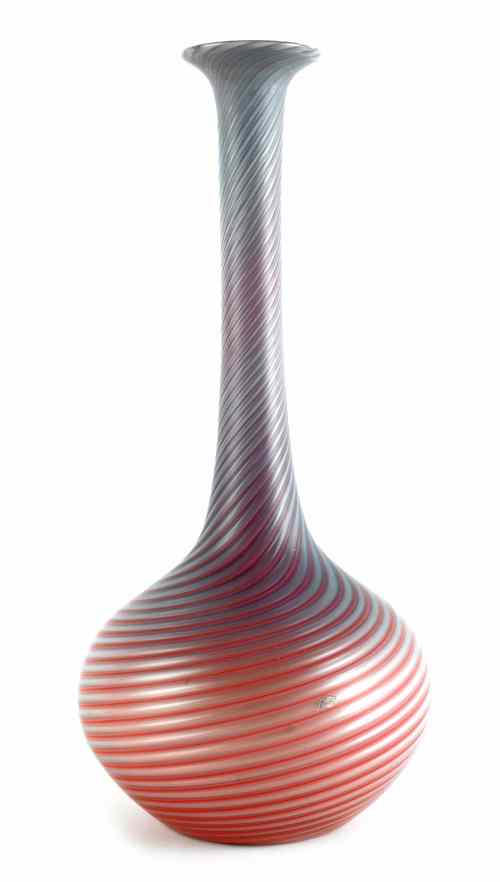 Appraisal: Satin glass swirl pattern bottle vase h