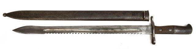 Appraisal: Swiss Model saw blade bayonet with scabbard one side with