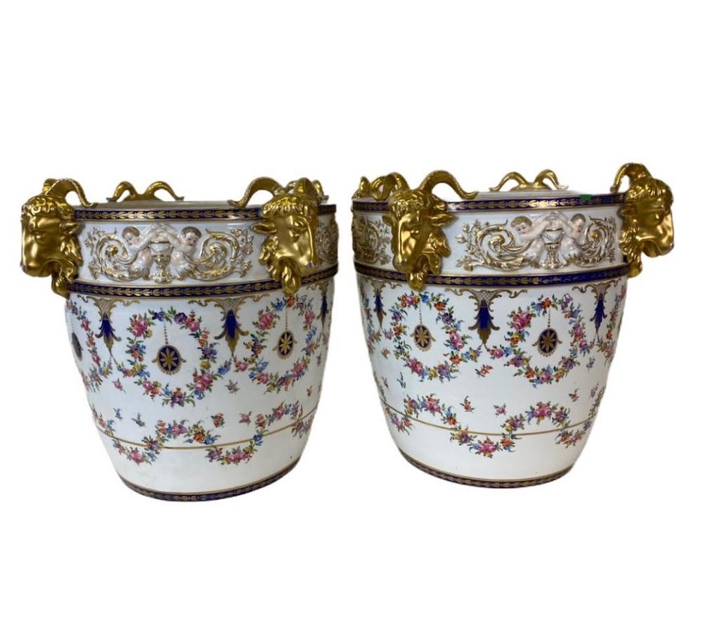 Appraisal: PAIR SEVRES PORCELAIN JARDINIERE PAIR SEVRES PORCELAIN JARDINIERE With gilt