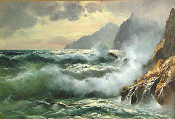 Appraisal: Guido Odierna Italian - Crashing surf at sunset signed 'Guido