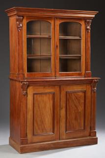 Appraisal: English Victorian Carved Mahogany Bookcase Cupboar English Victorian Carved Mahogany