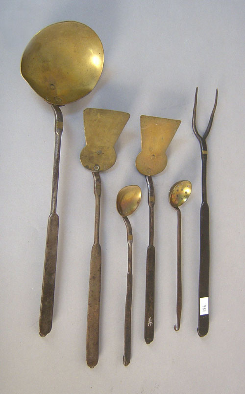 Appraisal: Six iron and brass utensils