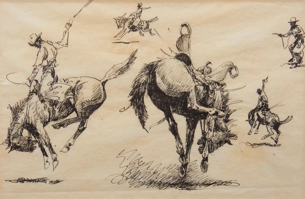 Appraisal: Edward Borein - Study of horses India ink on paper