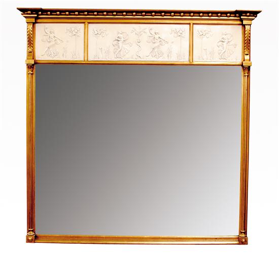 Appraisal: Classical carved giltwood overmantel pillar mirror th century rectangular form