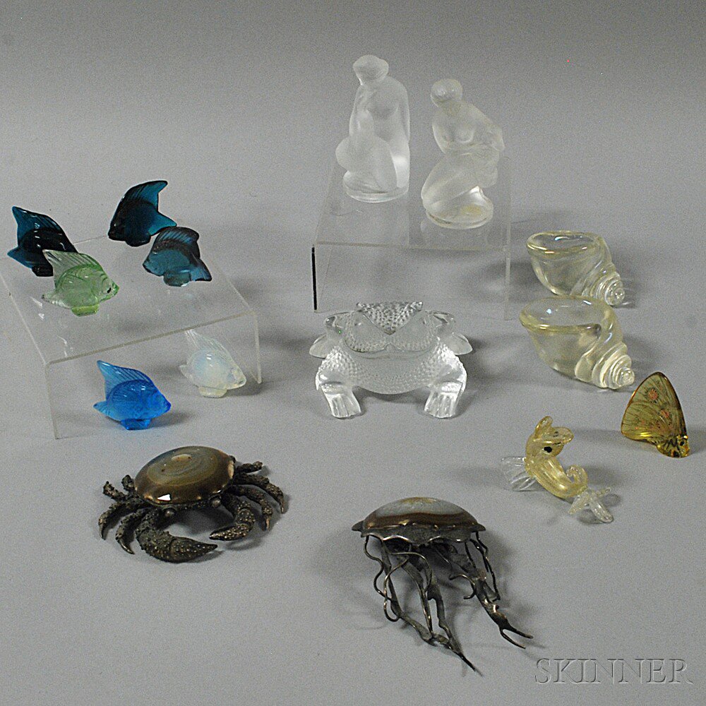 Appraisal: Group of Mostly Glass Figures including a Lalique frog paperweight