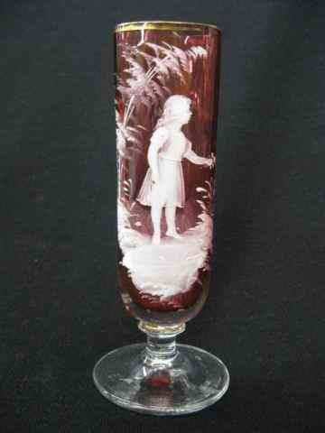 Appraisal: Mary Gregory Art Glass Bud Vase scene of girl picking