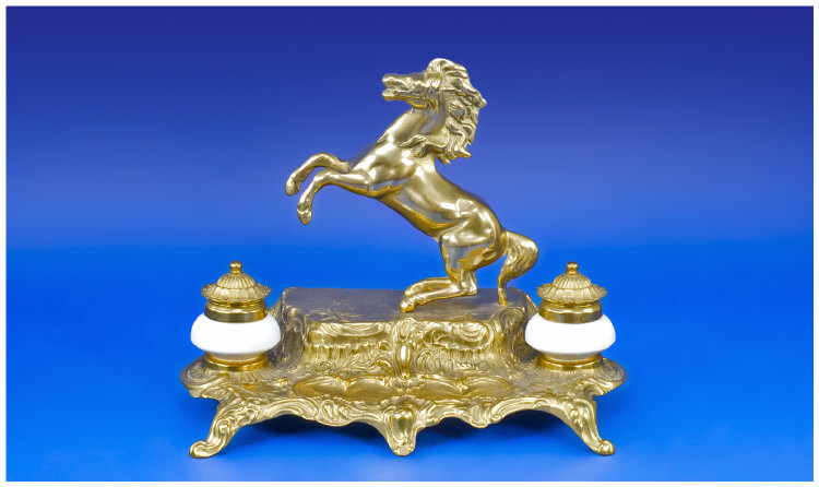 Appraisal: Desk Top Writing Set in brass surmounted by a horse