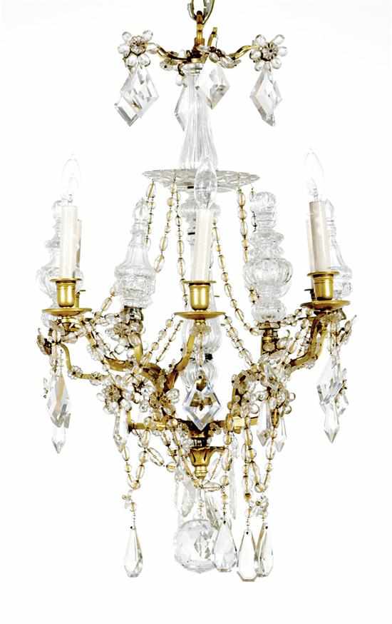 Appraisal: Continental bronze and crystal six-light chandelier circa crystal stem hung