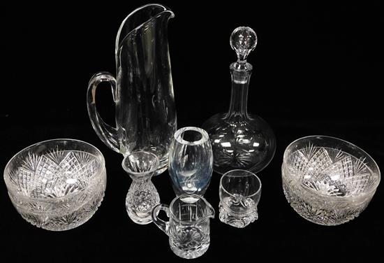 Appraisal: GLASS Assorted glass servingware ten pieces Steuben tall pitcher vase