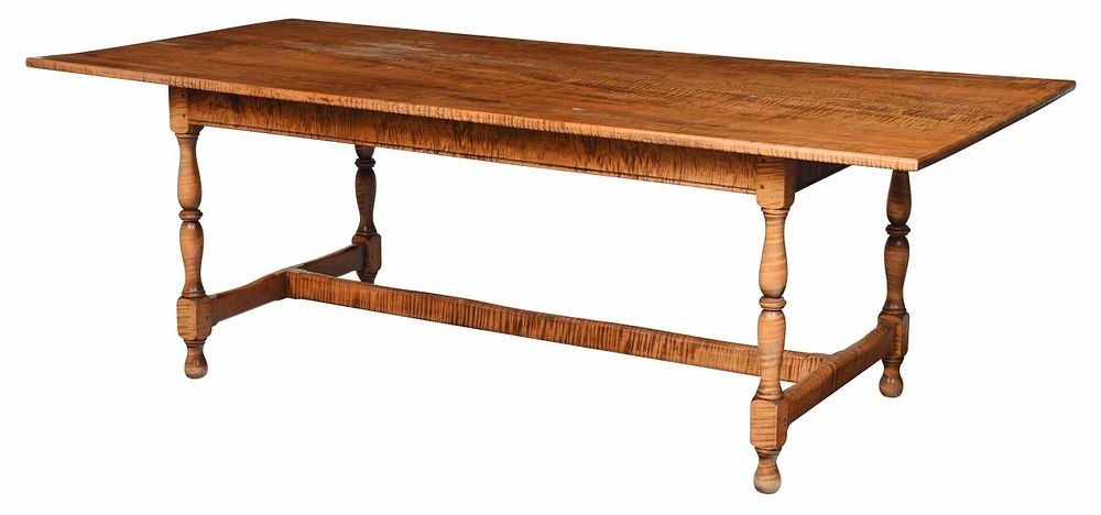 Appraisal: William and Mary Style Tiger Maple Dining Table Made by