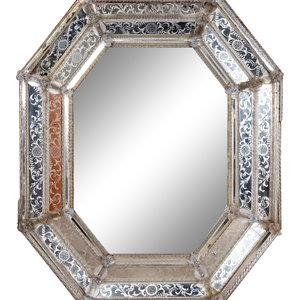 Appraisal: A Venetian Etched Glass Octagonal Mirror TH CENTURY Height x