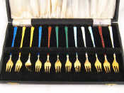 Appraisal: A cased set of twelve enamelled Danish sterling silver gilt