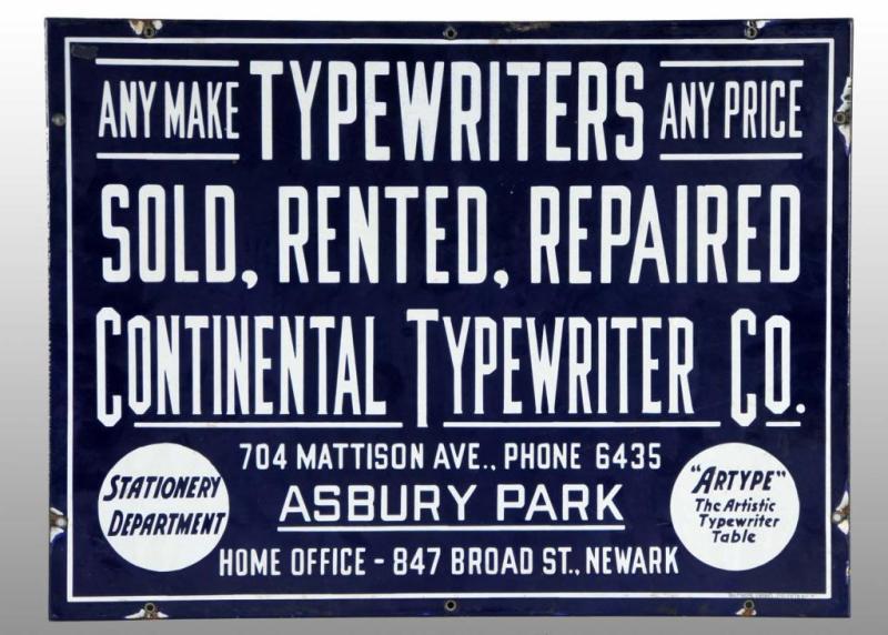 Appraisal: Porcelain Continental Typewriter Company Sign Description Circa s Very heavily