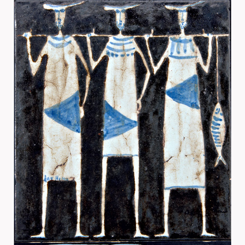 Appraisal: AKE HOLM Ceramic plaque painted with three fishermen in white