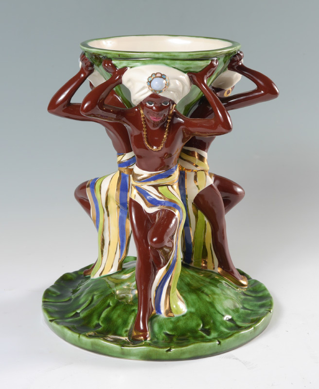 Appraisal: BRAYTON LAGUNA BLACKAMOOR COMPOTE Polychrome decorated blackamoore figures polychrome decorated