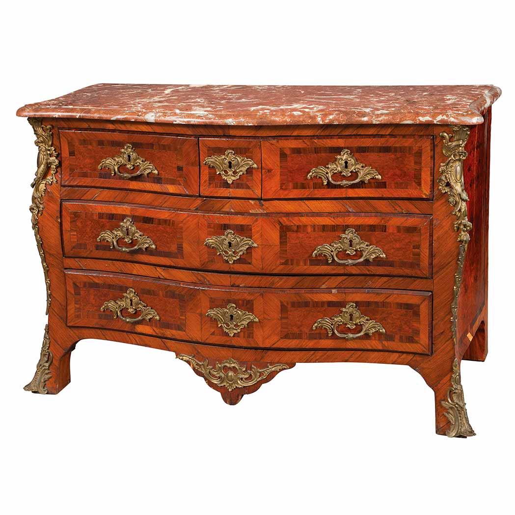 Appraisal: Louis XV Gilt-Bronze Mounted Tulipwood Rosewood and Burl-Maple Commode th