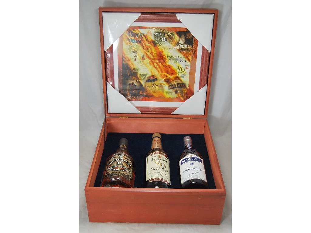 Appraisal: Presentation box containing three bottles - Chivas Regal Seagram's VO