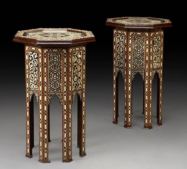 Appraisal: A pair of Levantine shell and bone inlaid occasional tables