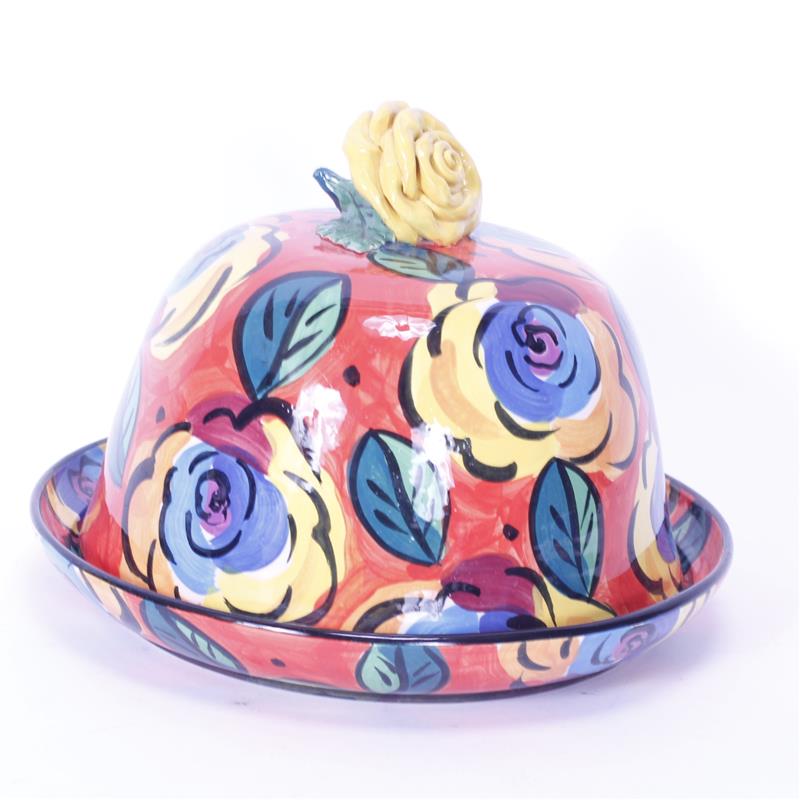 Appraisal: Mary Rose Young Ceramic Colorful Floral Cake Plate Dome Cover