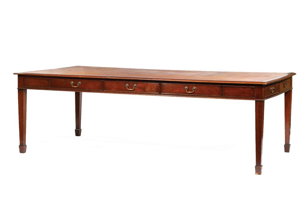 Appraisal: Georgian-Style Mahogany Writing Table inset leather top five drawers on