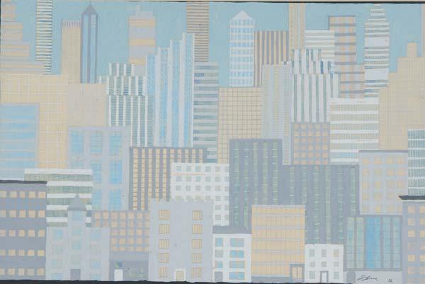 Appraisal: TH C ART Untitled Cityscape Gouache on board framed Signed