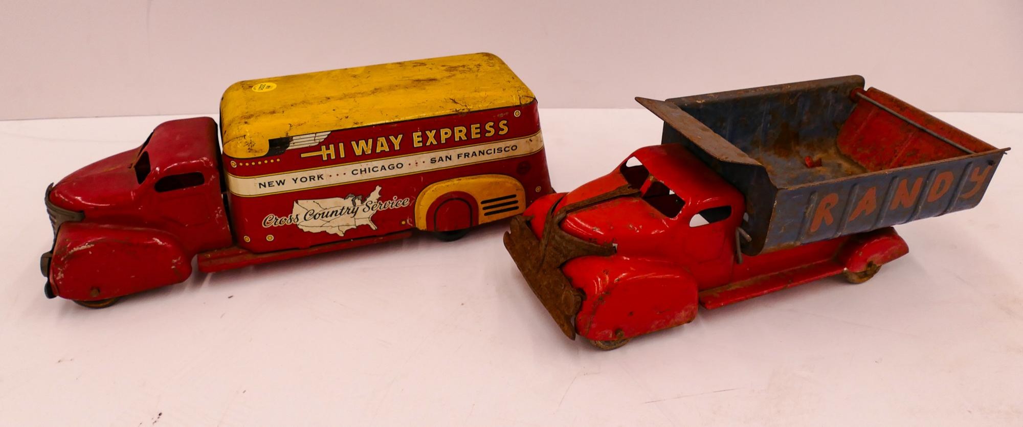 Appraisal: pc Wyandotte Pressed Steel Trucks- approx ''