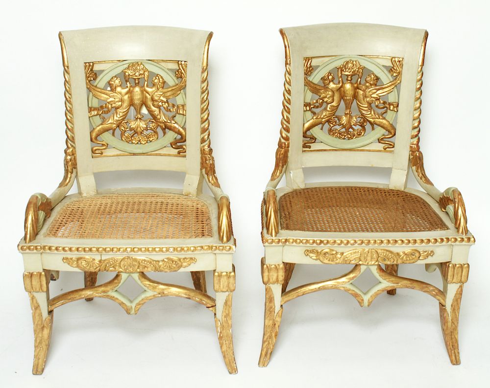 Appraisal: Spanish Neoclassical Cream Gilt Wood Chairs Pair Spanish Italian Neoclassical