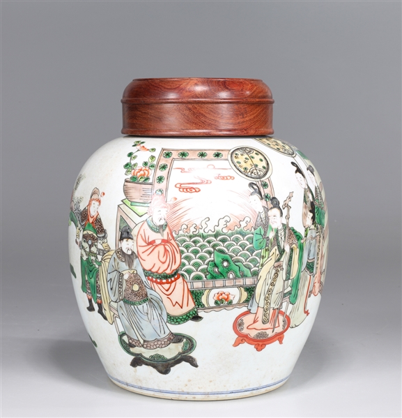 Appraisal: Chinese Famille Vert enameled porcelain covered jar with allover decorated