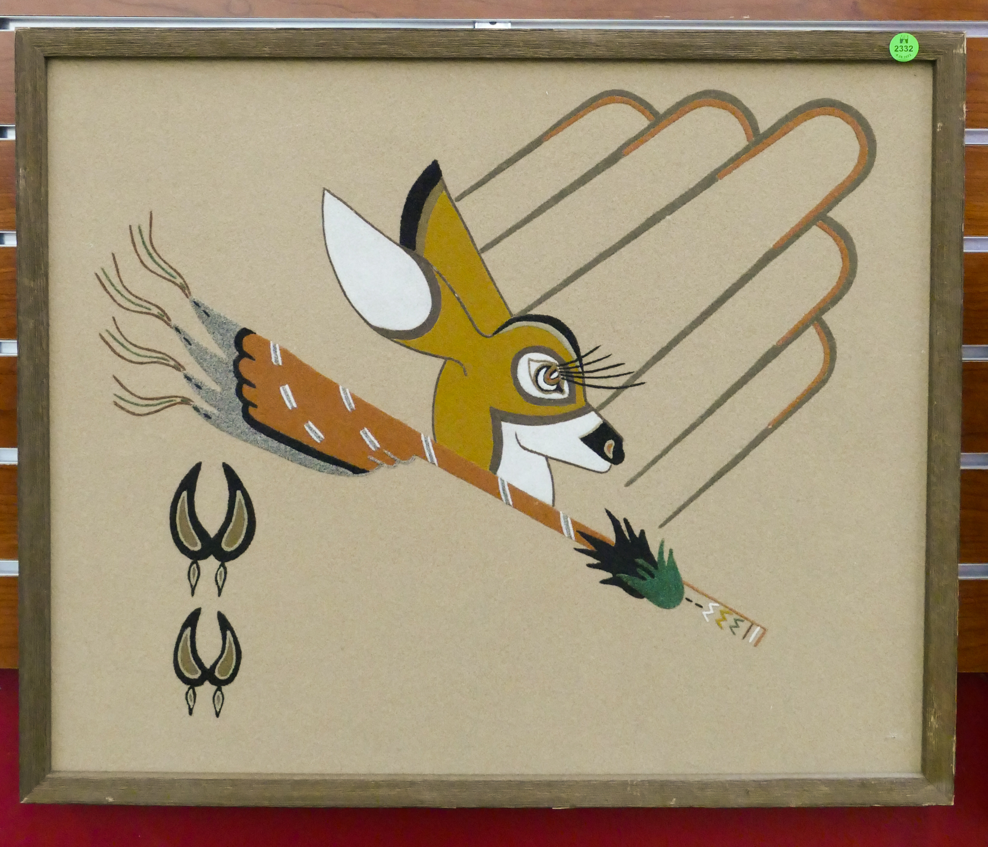 Appraisal: Harry Yabery Deer Head Sand Painting Framed- x ''