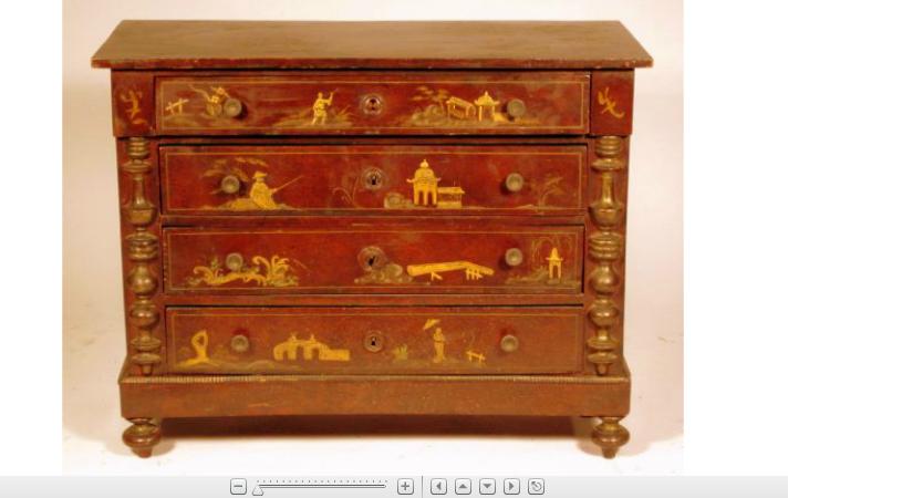 Appraisal: Victorian miniature brown japanned chest of drawerslate th century