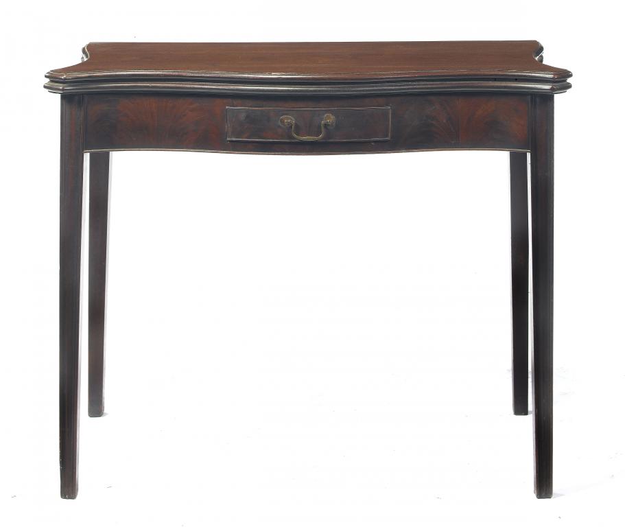 Appraisal: A GEORGE III MAHOGANY SERPENTINE TEA TABLE with a drawer