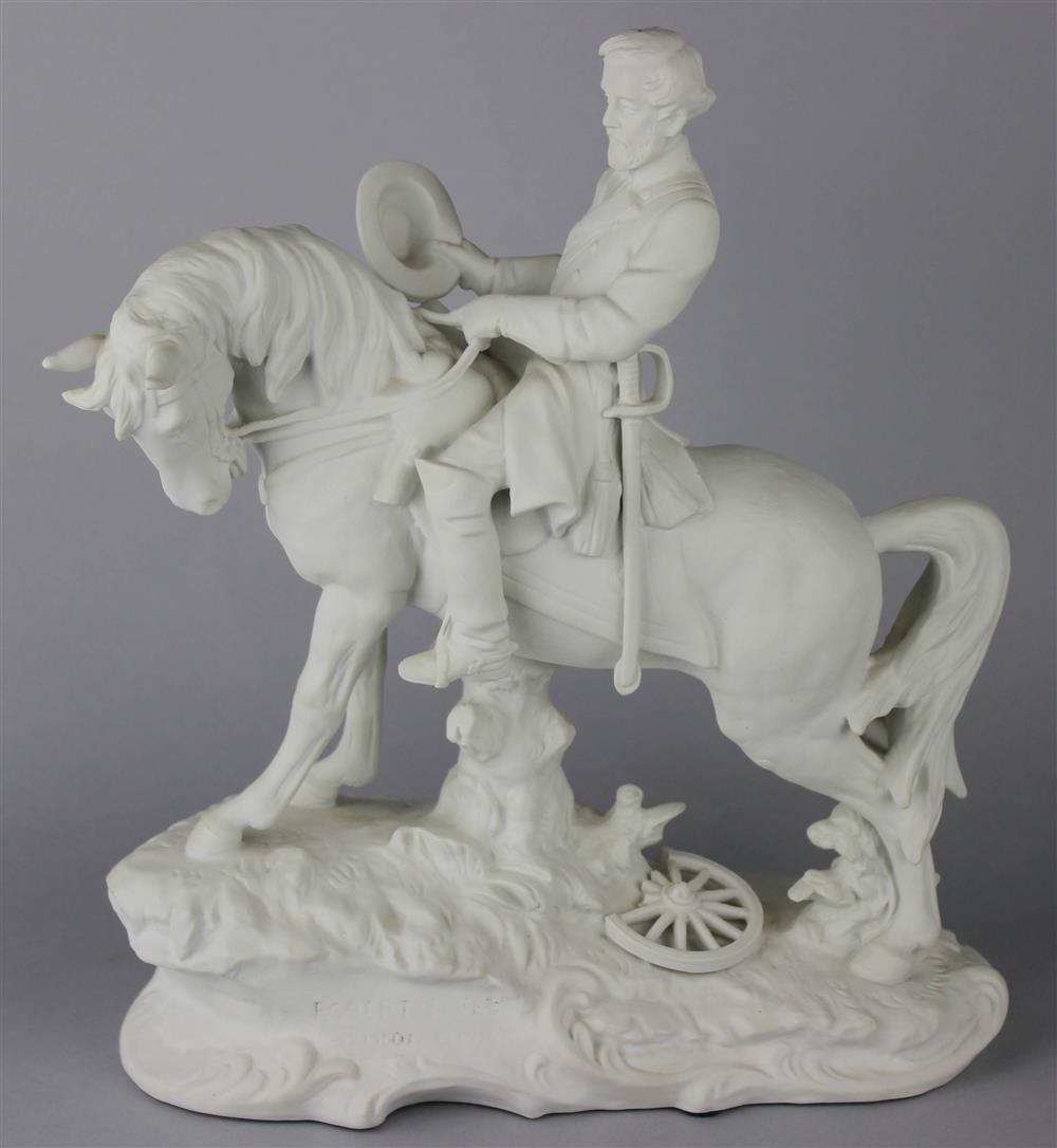 Appraisal: BISCUIT FIGURE GROUP OF ROBERT E LEE AND TRAVELER naturalistically