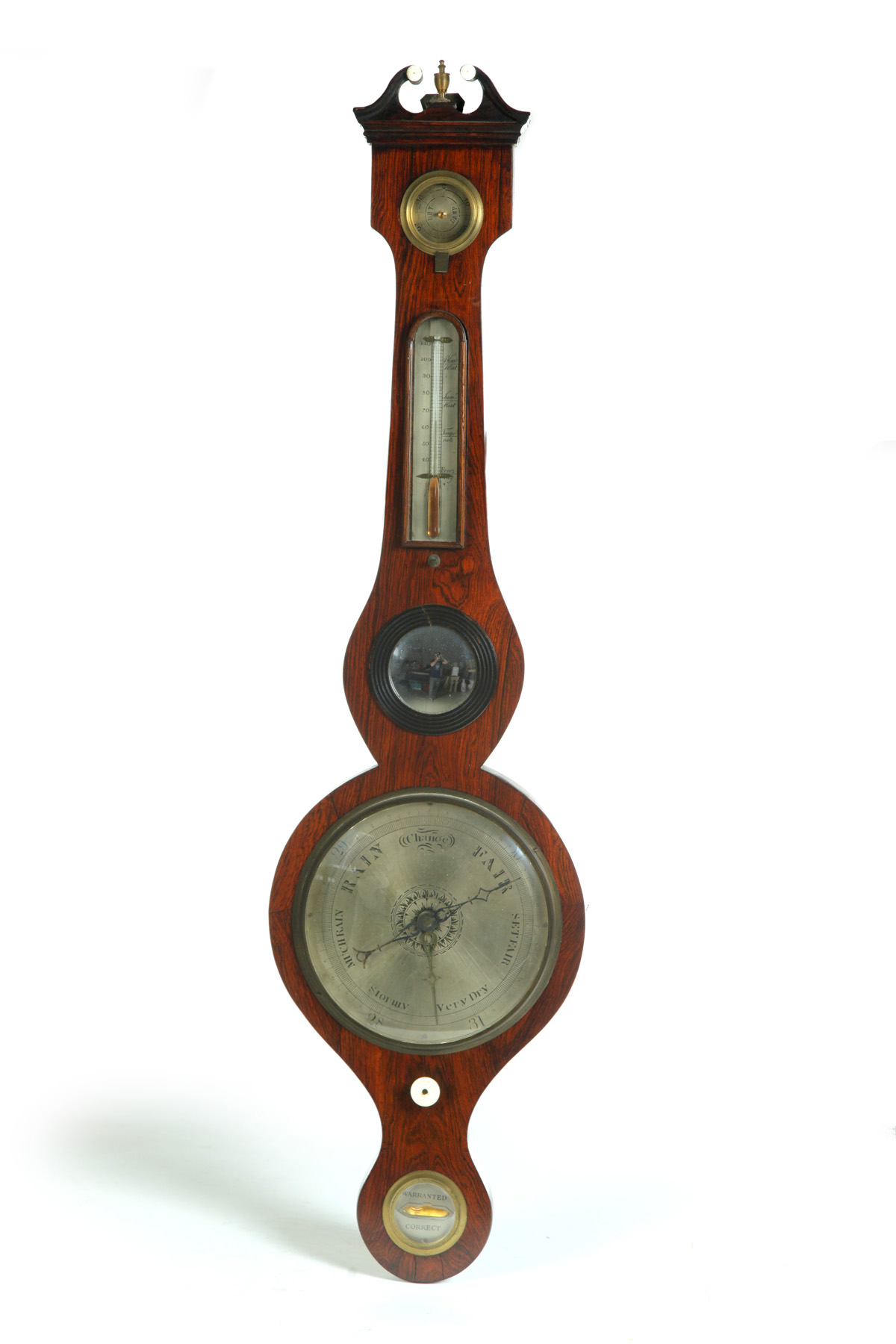 Appraisal: BAROMETER England mid th century rosewood veneer Brass bezels engraved