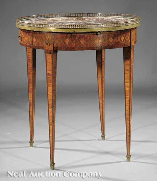 Appraisal: An Antique Neoclassical-Style Inlaid Kingwood and Marquetry Bouillotte Table th