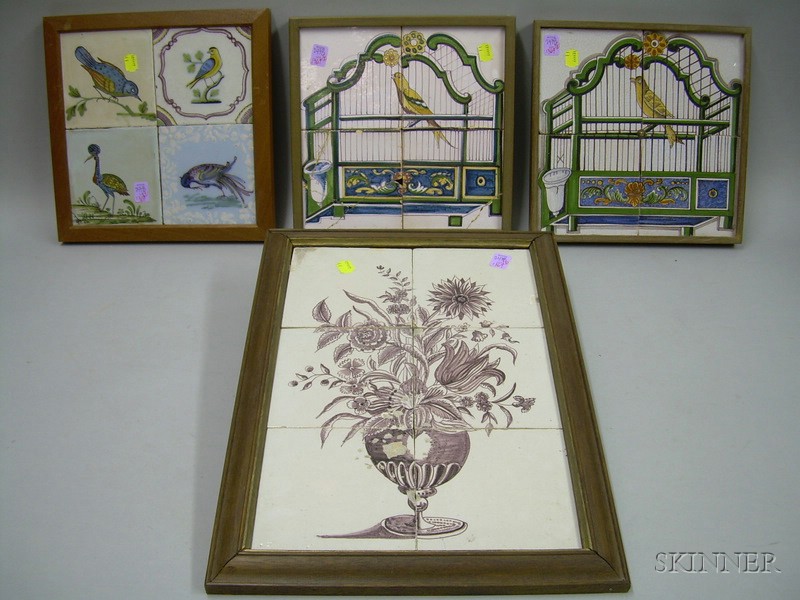 Appraisal: Eighteen Framed Dutch Pictorial Decorated Pottery Tiles each tile approx