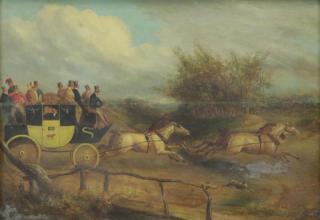 Appraisal: ALKEN H Oil on Panel Stagecoach in Countryside Signed lower