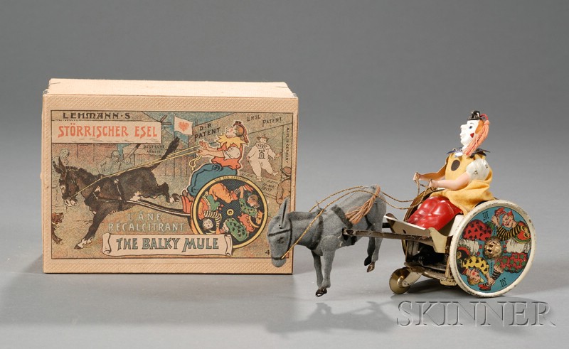 Appraisal: Lehmann Balky Mule Lithographed Tin Toy in Original Box Germany