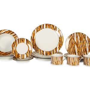 Appraisal: A Nicole Miller White Bamboo Pattern Porcelain Dinner Service by