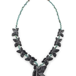 Appraisal: Dilbert Gasper Zuni th st century Single-strand Carved Butterfly Necklace