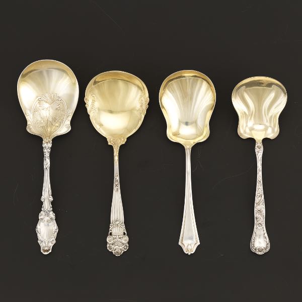 Appraisal: FOUR ANTIQUE STERLING SILVER SERVING SPOONS INCLUDING BY GORHAM INTERNATIONAL