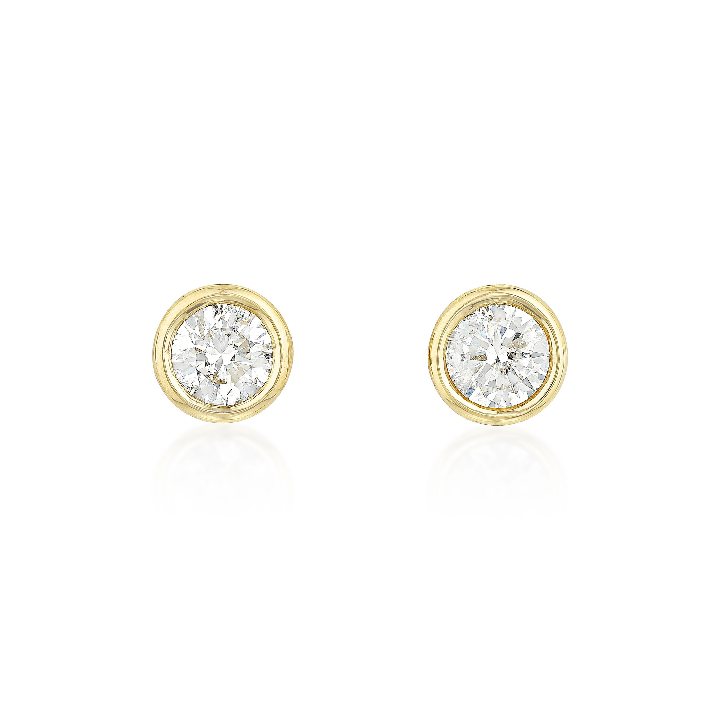 Appraisal: BEZEL-SET DIAMOND EARRINGS METAL K gold GEMSTONE S round brilliant