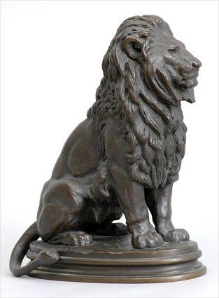 Appraisal: ANTOINE-LOUIS BARYE SEATED LION Bronze oval molded base impressed Barye