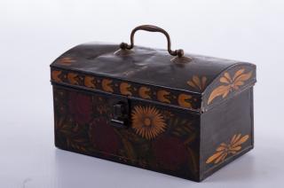 Appraisal: Toleware Tin Document Box Black with Flowers Toleware tin document